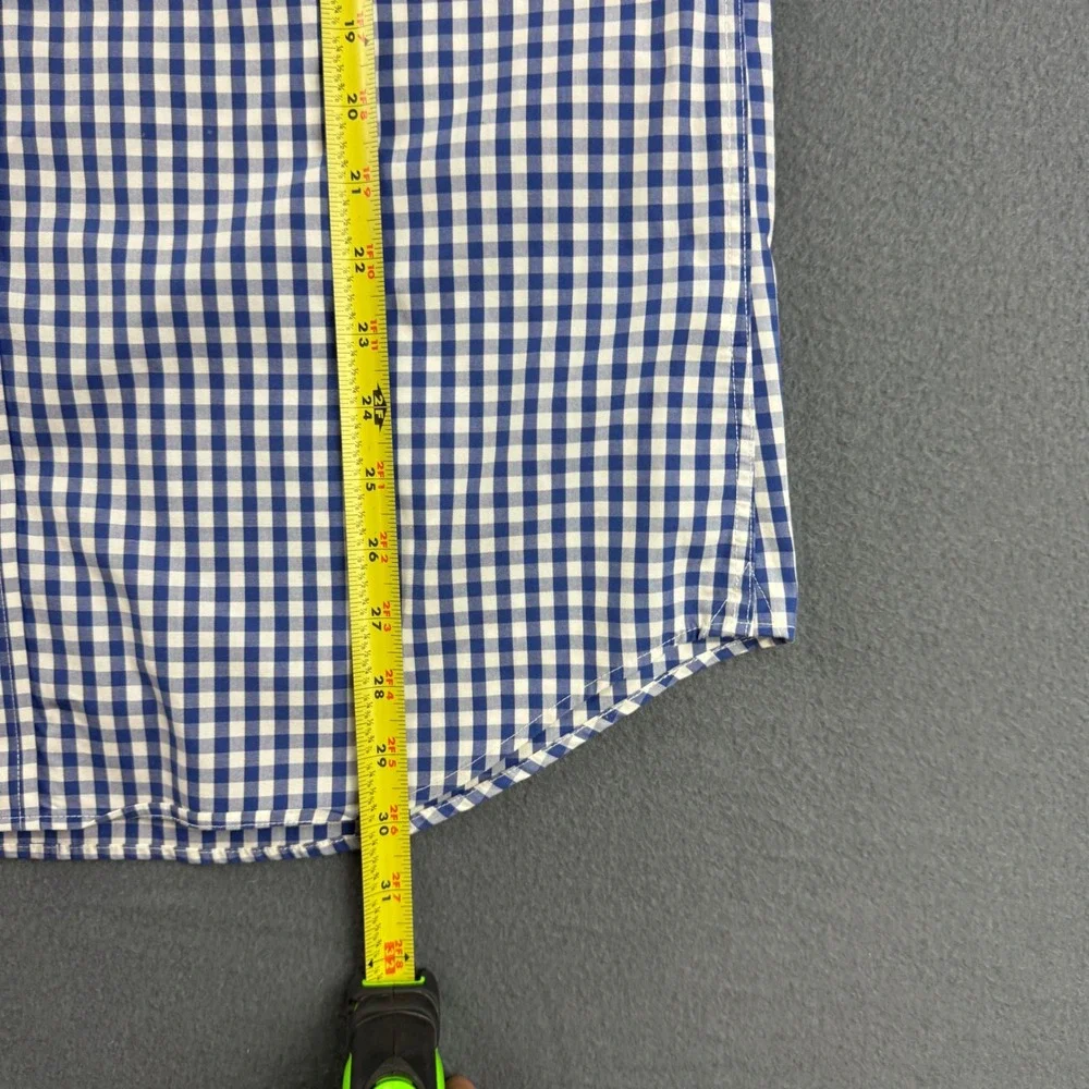 Banana Republic Shirt Men's L 16 16.5 Blue Gingham Check Plaid Non Iron Slim Fit